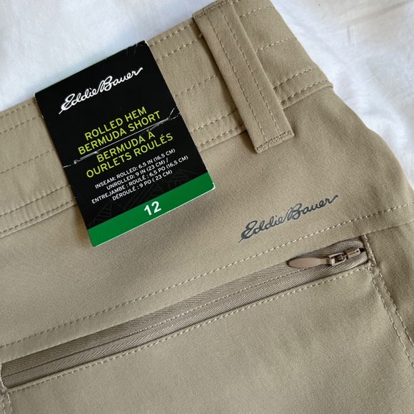 Eddie Bauer Shorts Rolled Hem Bermuda Size 12 Beige Nylon Spandex New NWT - Picture 5 of 9